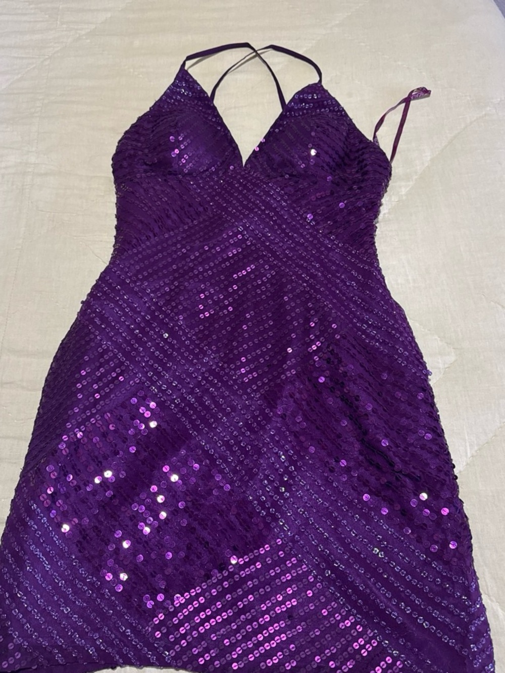 Scala Purple Sequin V-Neck Mini Dress. Some sequins loses. See photos please .